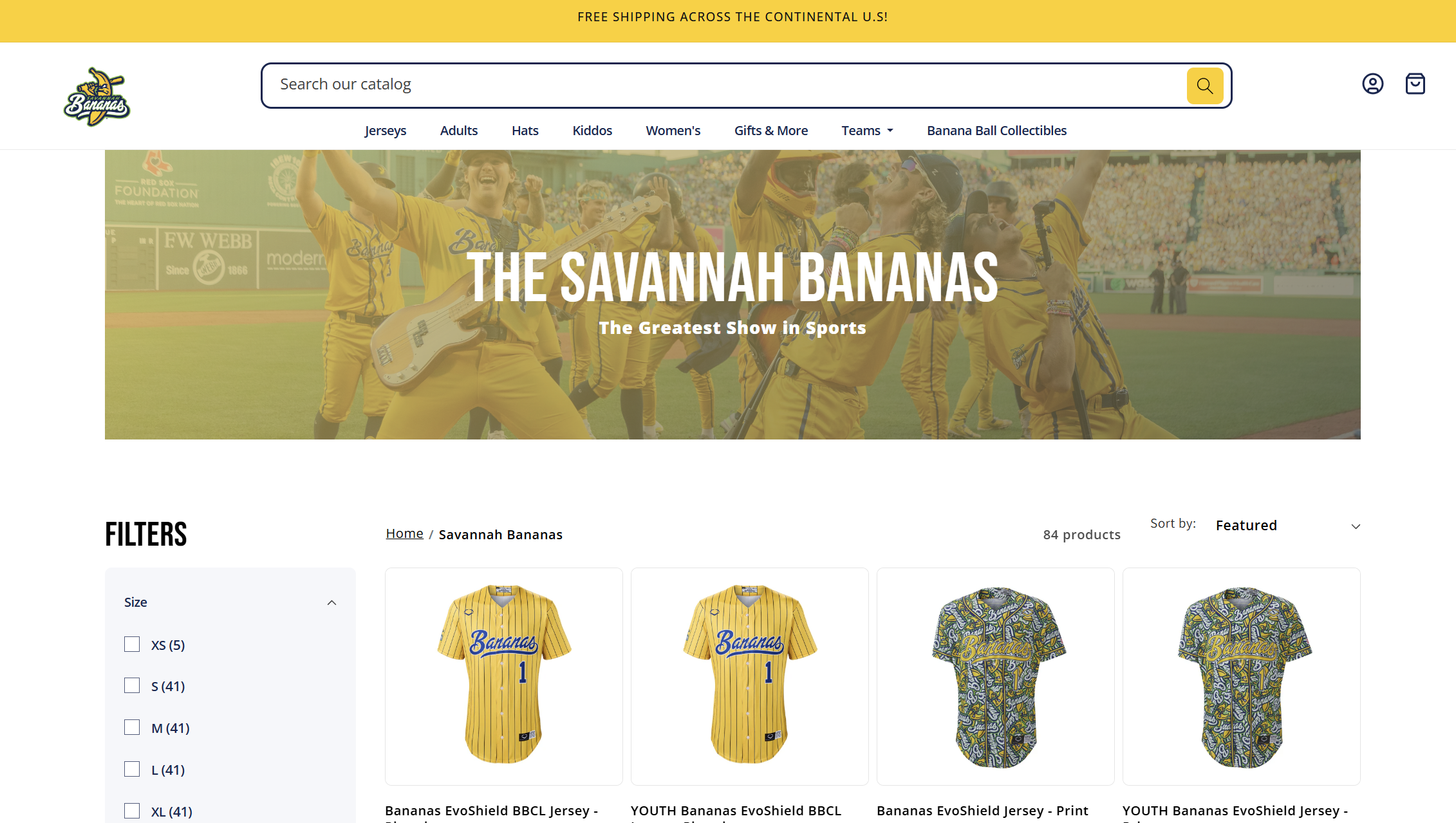 The Savannah Bananas online storefront