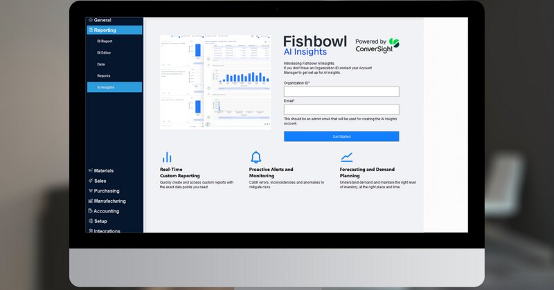 The setup screen for Fishbowl AI Insights, an inventory management integration powered by ConverSight